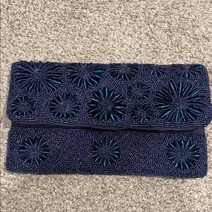 Elegant Navy Blue Beaded Clutch